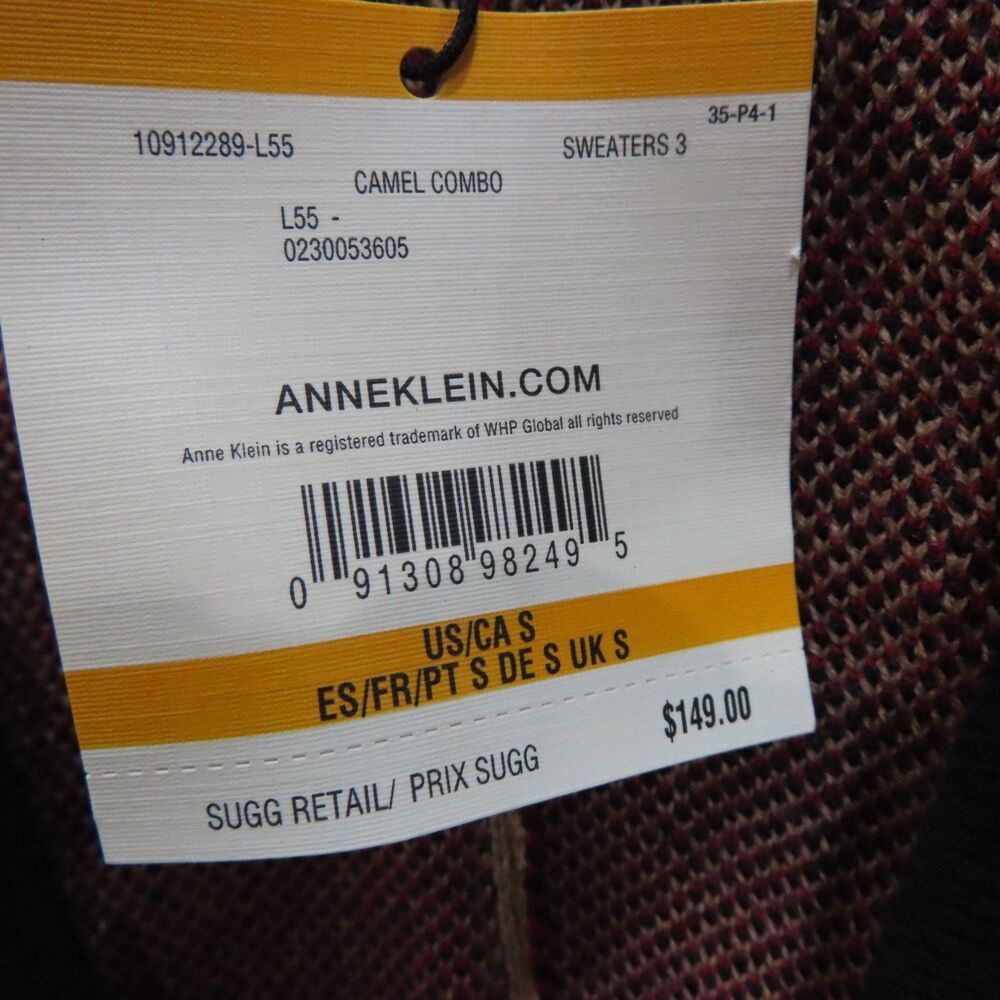 Anne Klein Camel Sleeved Poncho Sweater Cardigan Small Brown Plaid NEW w FLAW - Picture 9 of 11